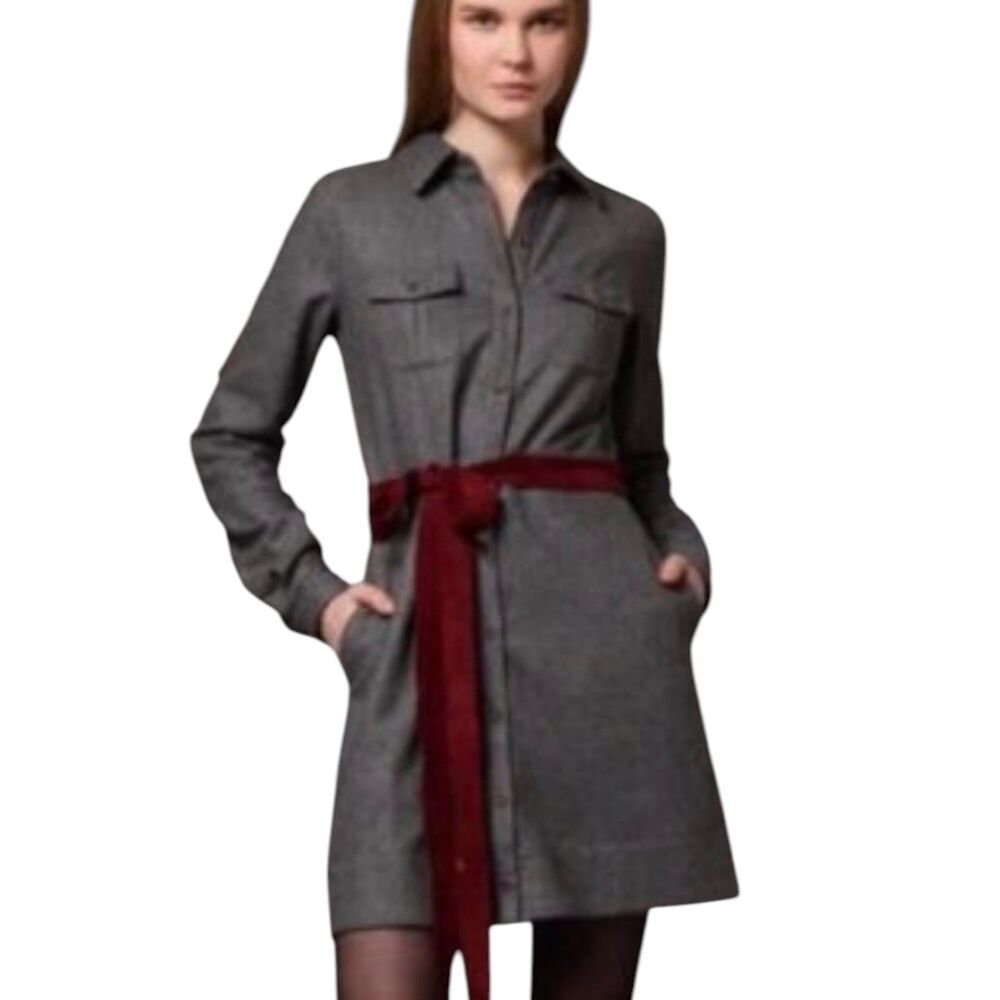 Anthropology Trovata Donosita Sz XS Dress Wool Military Safari Gray Long Sleeve